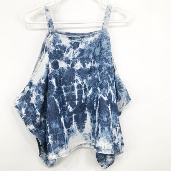 Hippie Laundry Blue White Tie Dye Rectangular Drape Batwing Tank Top - Picture 3 of 11
